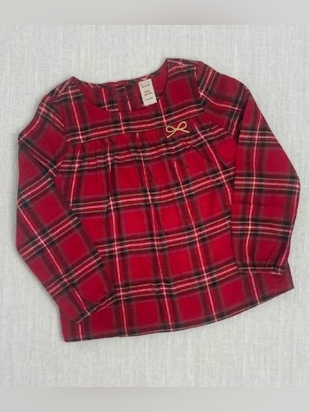 Carter's Red Plaid Long-Sleeve Top with Small Bow Accent
